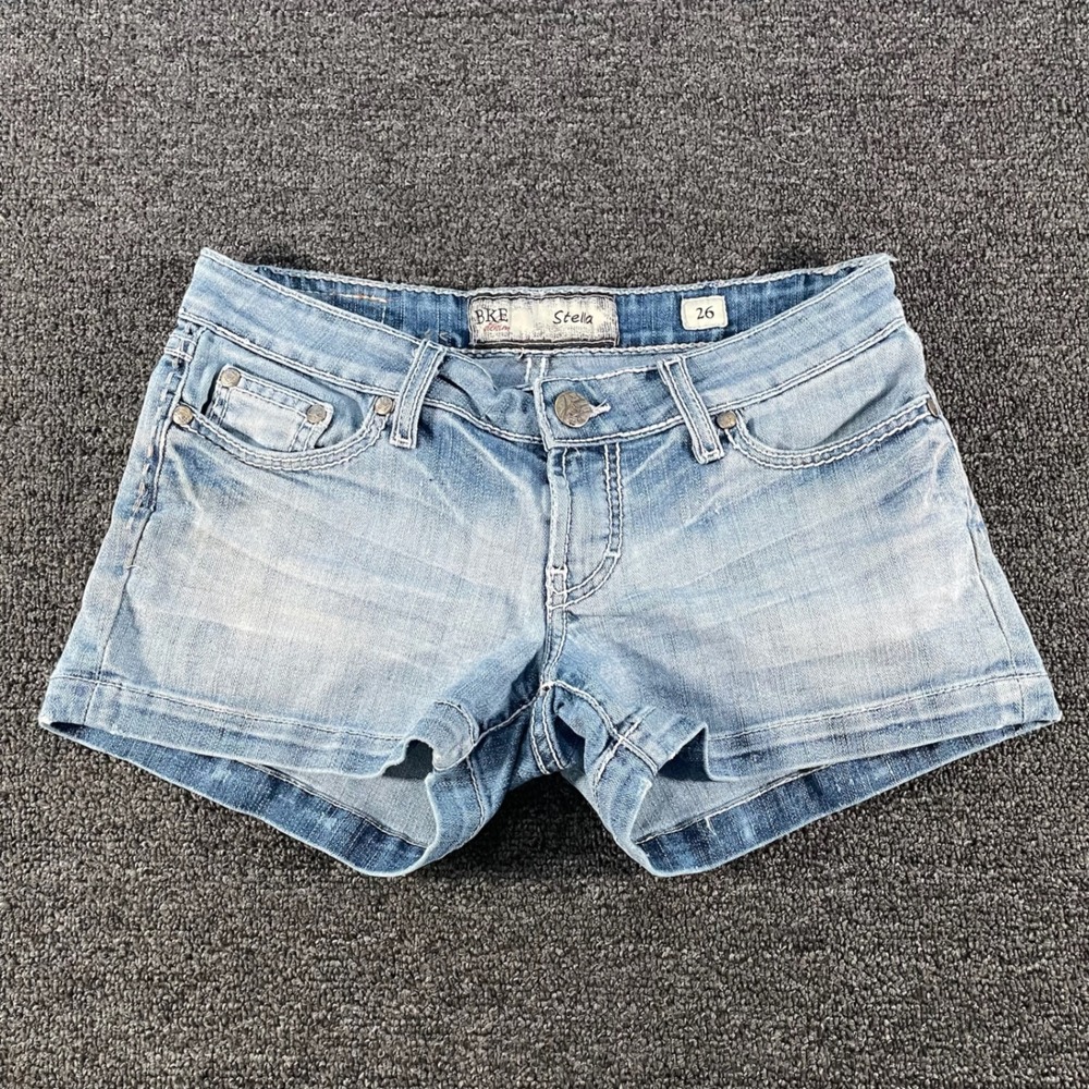 BKE Stella Denim Shorts Womens 26 Blue Light Wash Good Low Rise Whiskered